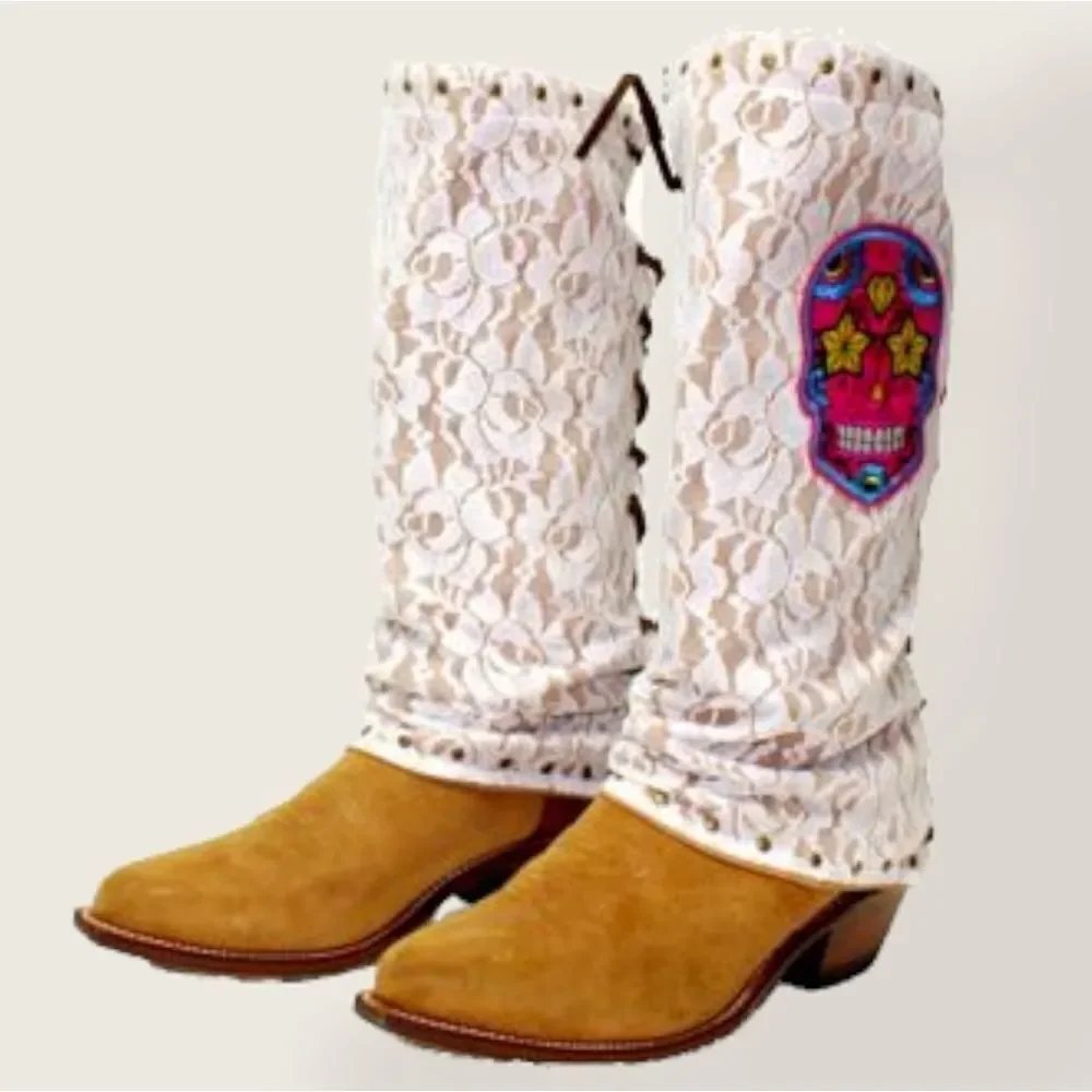 NWT Sugar Skull‎ Women's Tall Lace Cowboy Cowgirl Boot Covers Adjustable Size - Picture 3 of 6